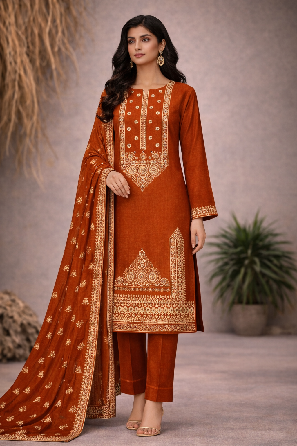 Luxury Embroidered Winter 3-Piece Unstitched Suit – Premium Collection