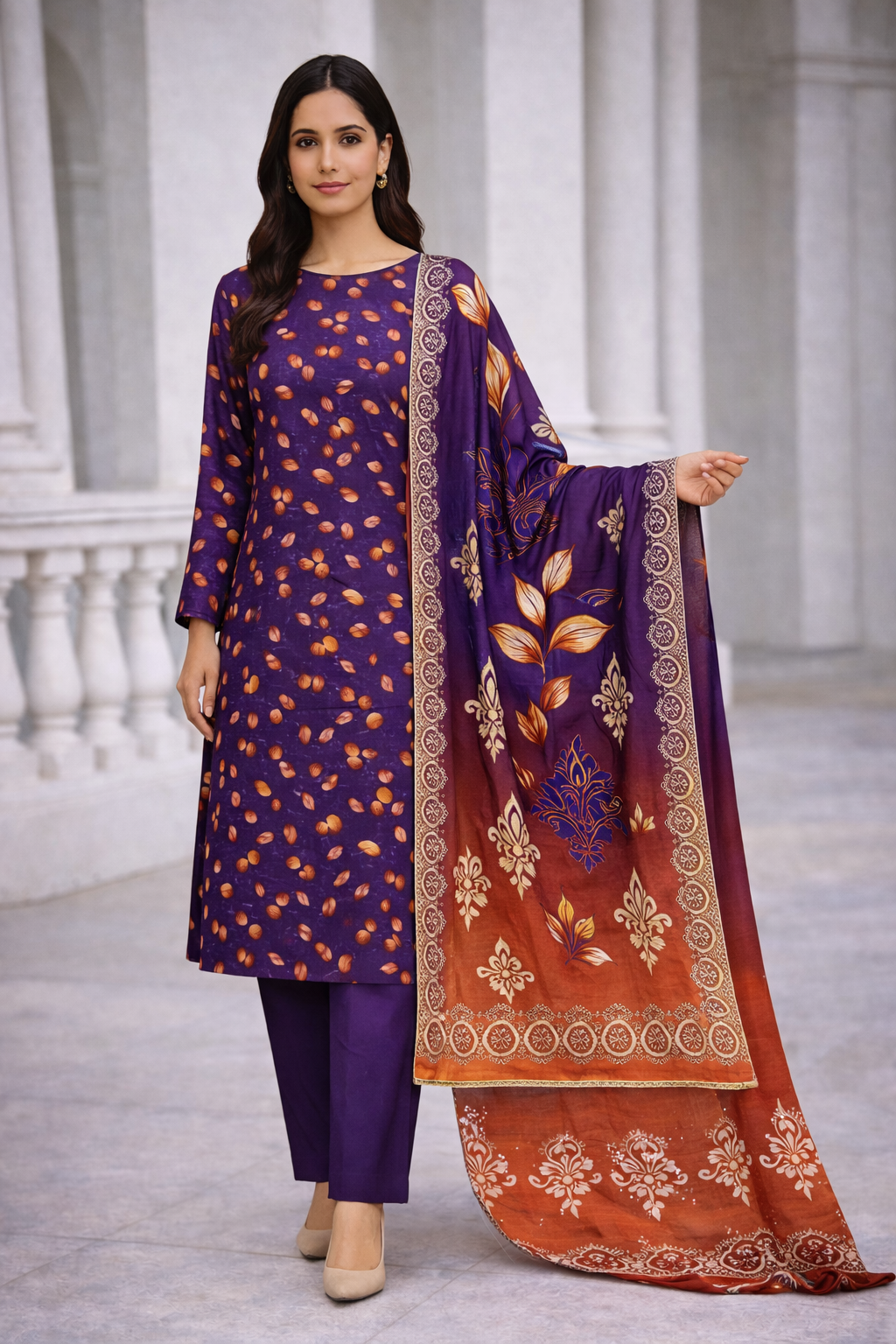 Midnight Bloom – Luxury Printed Kaddar 3-Piece Unstitched Suit