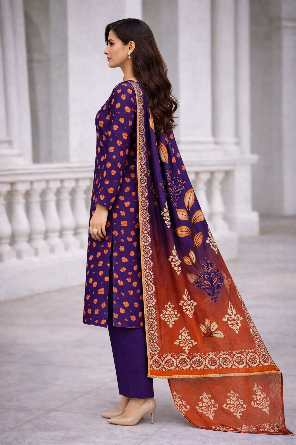 Midnight Bloom – Luxury Printed Kaddar 3-Piece Unstitched Suit