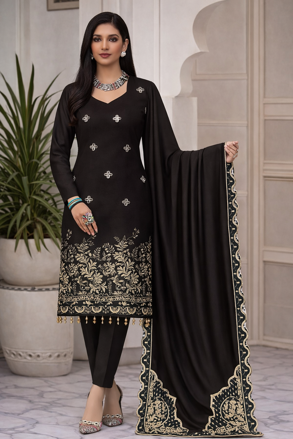 Teal Green Embroidered 3-Piece Suit with Luxury Dupatta