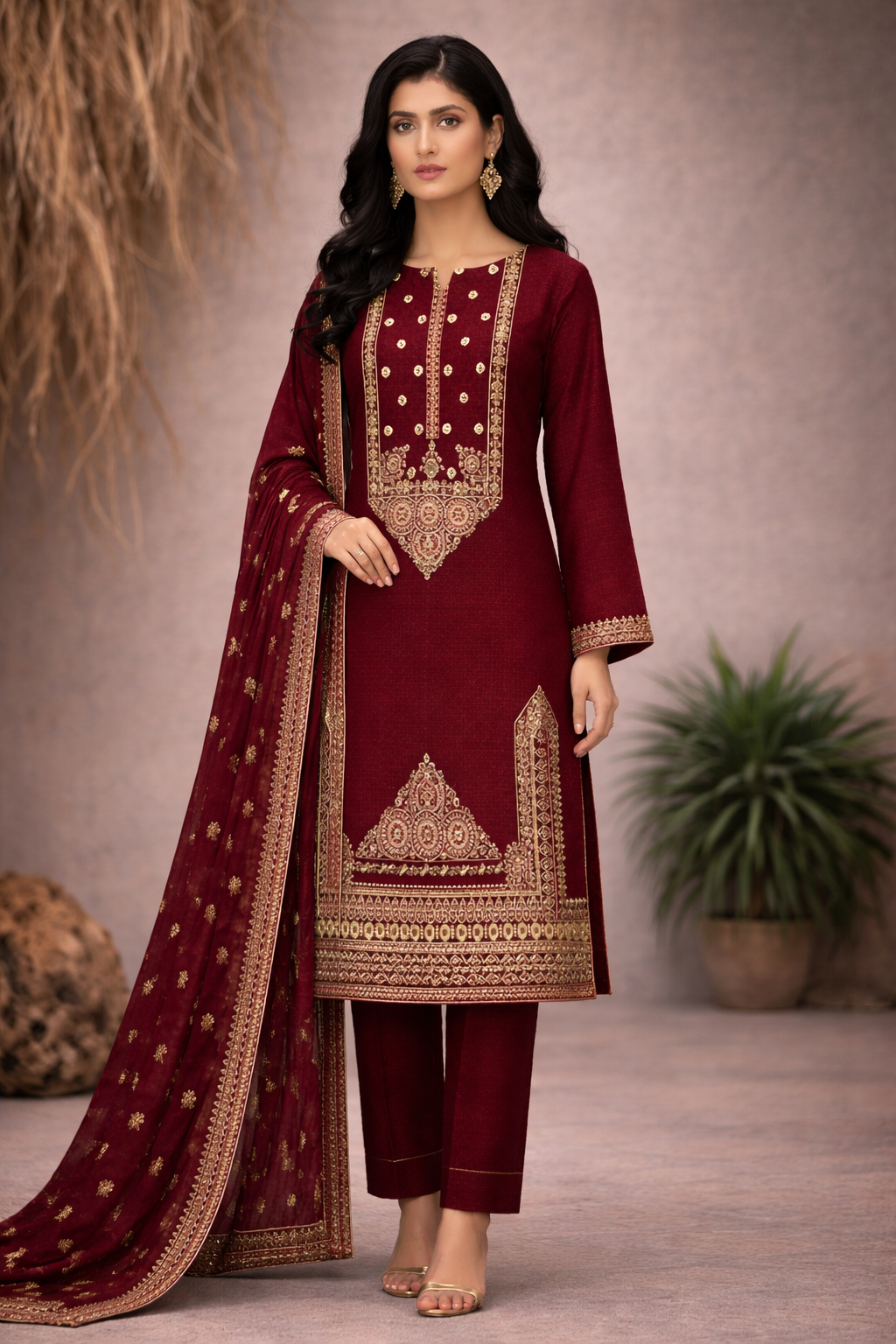 Luxury Embroidered Winter 3-Piece Unstitched Suit – Premium Collection