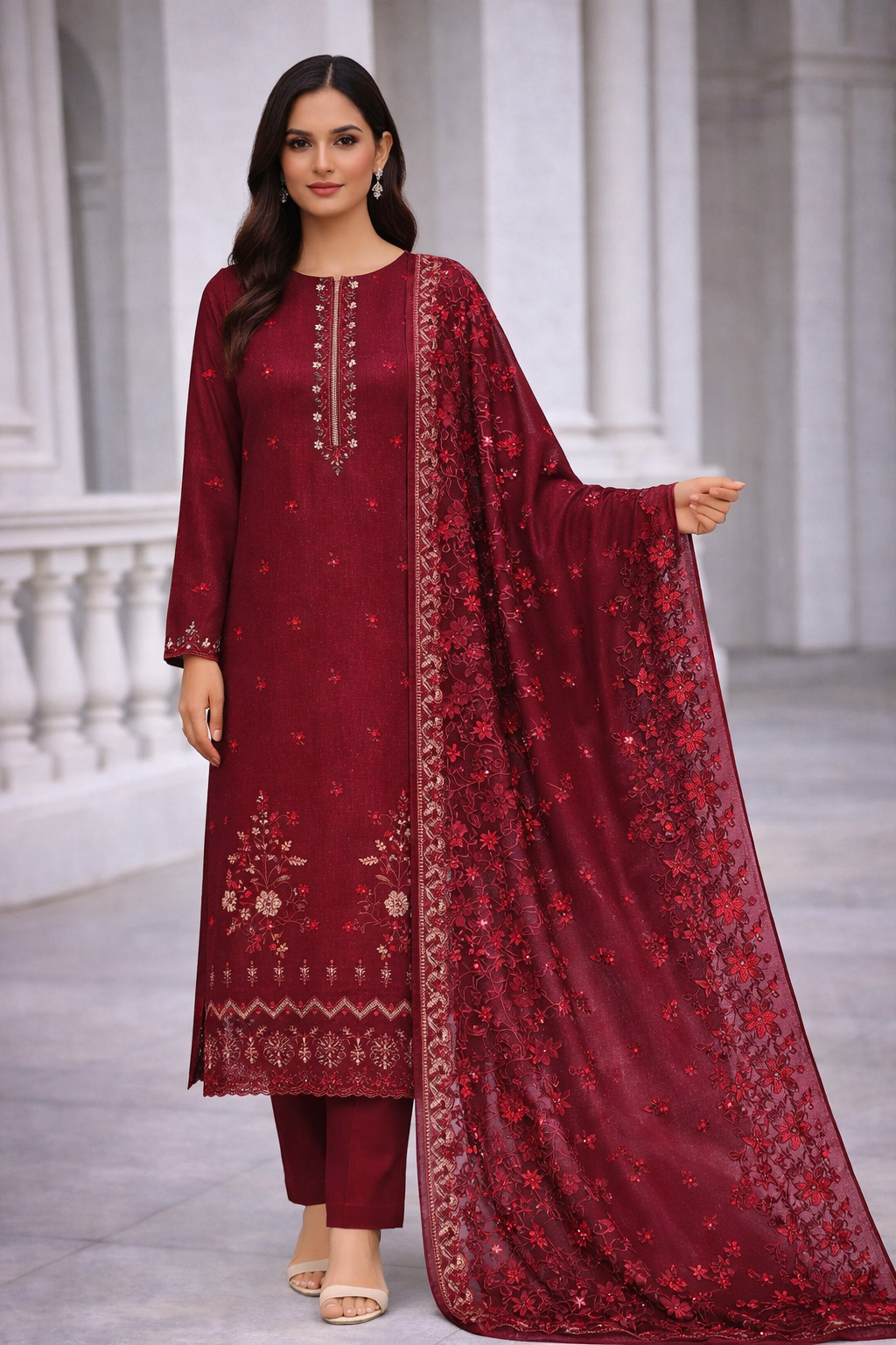 Zylo Winter Elegance – 3-Piece Unstitched Luxury Suit for Women