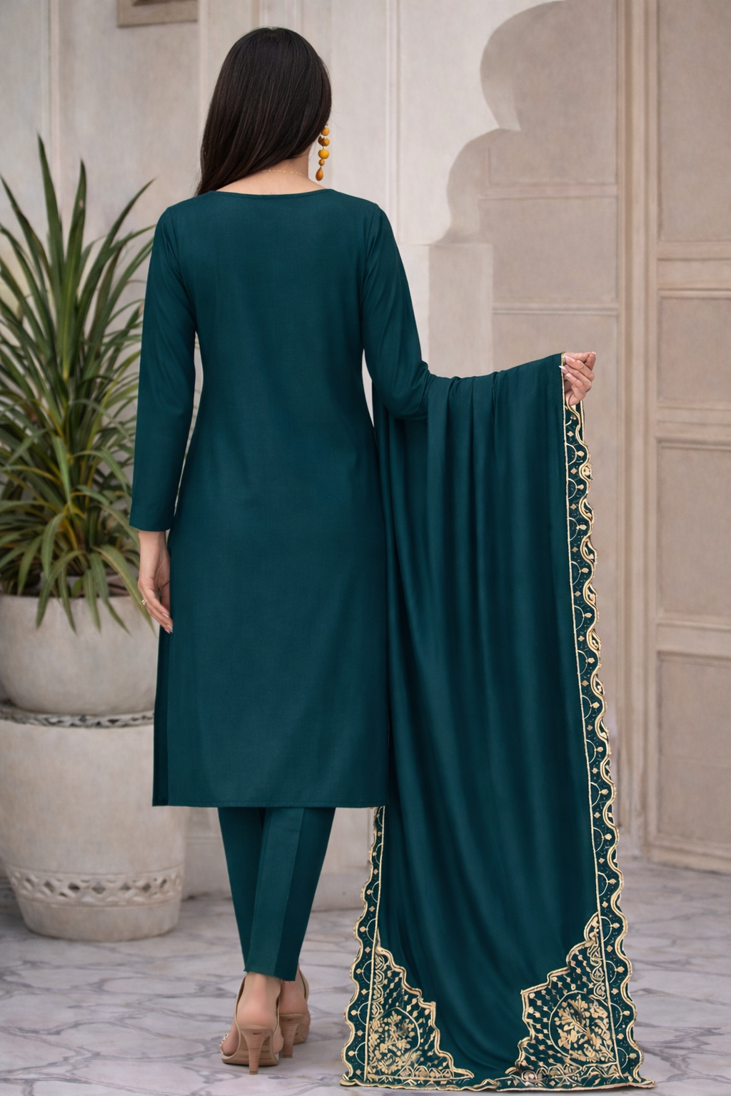 Teal Green Embroidered 3-Piece Suit with Luxury Dupatta