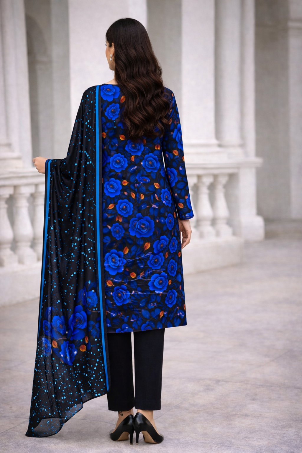 Midnight Bloom – Luxury Printed Kaddar 3-Piece Unstitched Suit