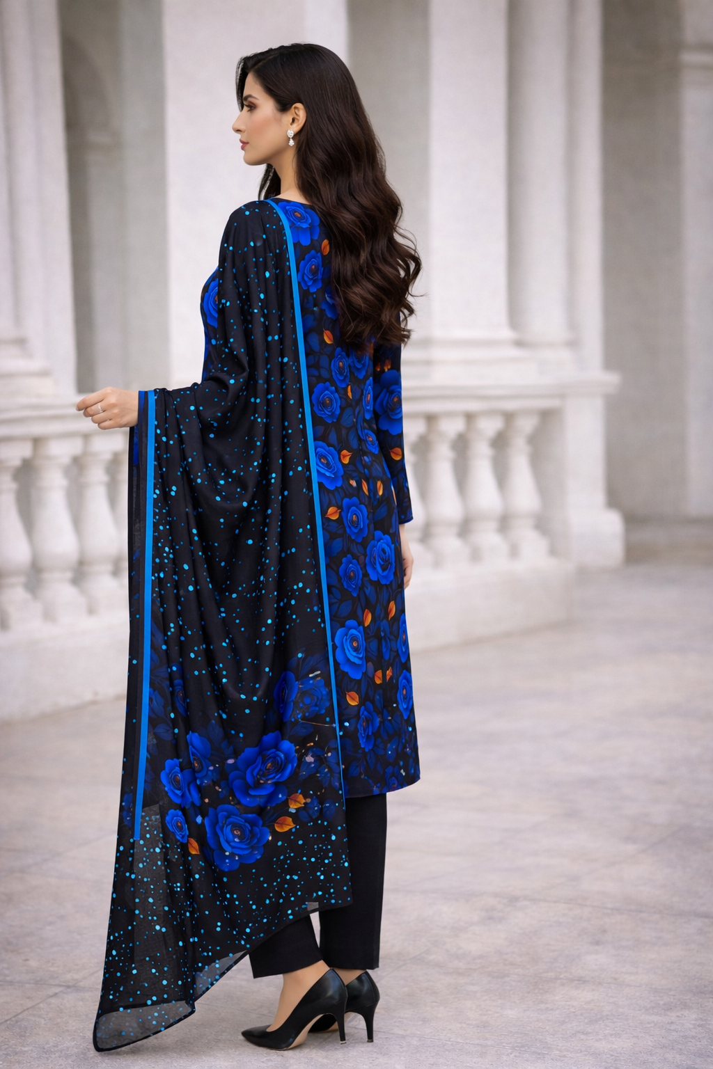 Midnight Bloom – Luxury Printed Kaddar 3-Piece Unstitched Suit