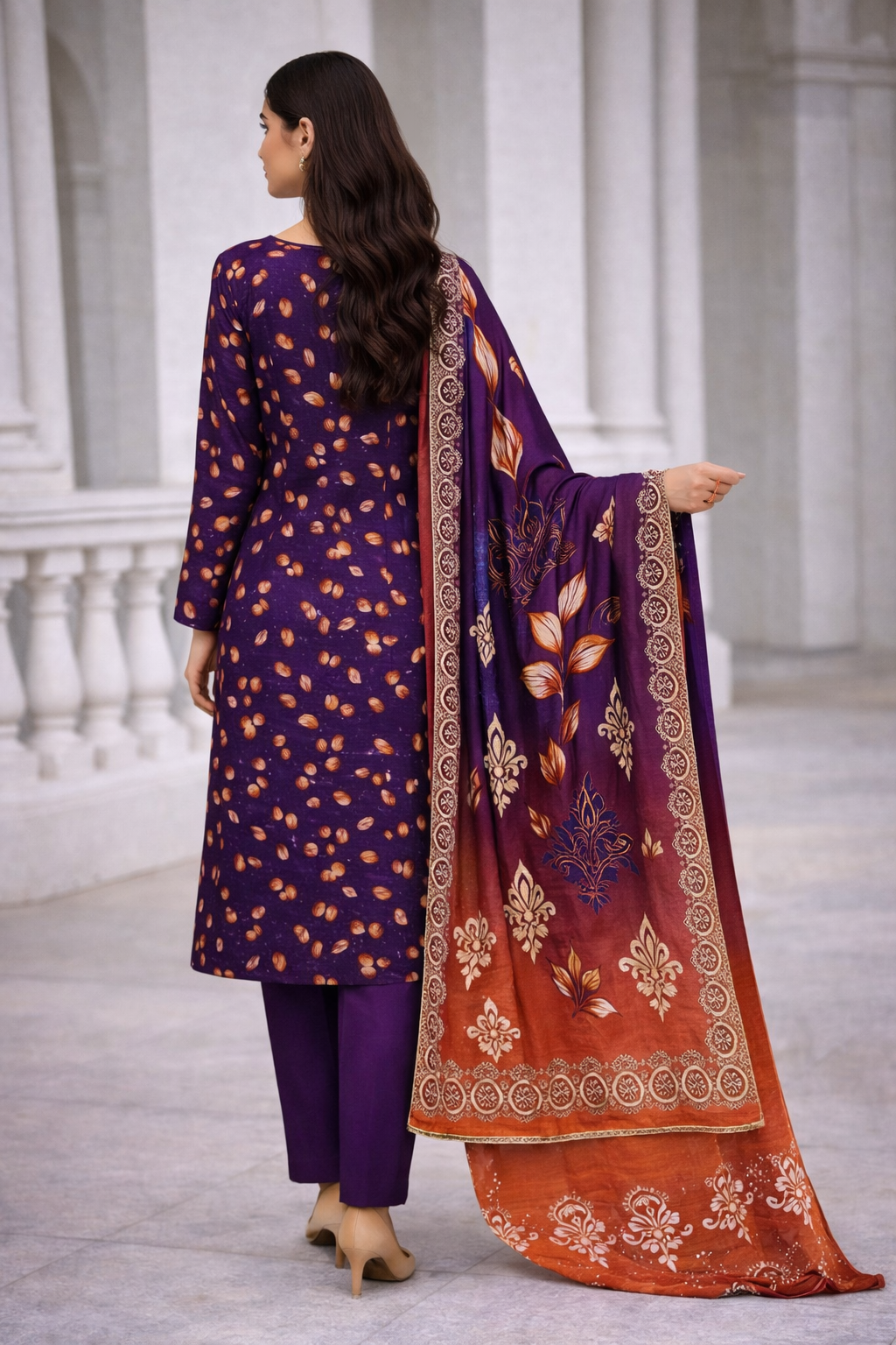 Midnight Bloom – Luxury Printed Kaddar 3-Piece Unstitched Suit