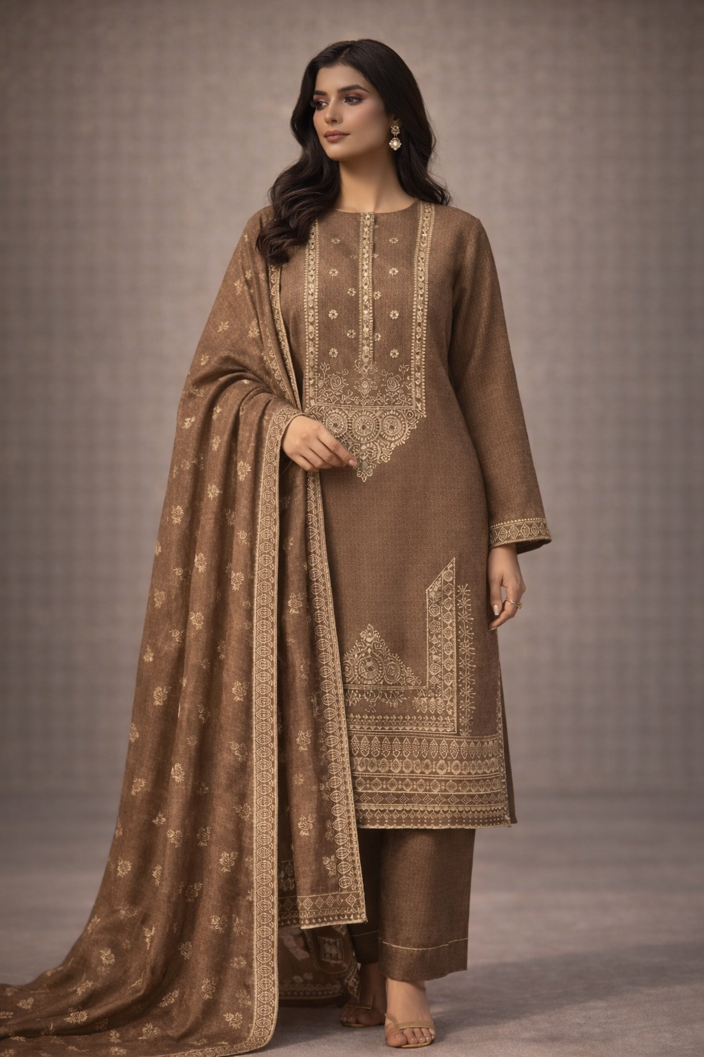 Luxury Embroidered Winter 3-Piece Unstitched Suit – Premium Collection